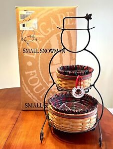 Longaberger Wrought Iron Snowman with Two Holiday Baskets and Liners. Year 2000