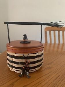 Longaberger Wicked Witch Basket w/Broom, Protector, Liner, Lid w/Hat Knob, TieOn