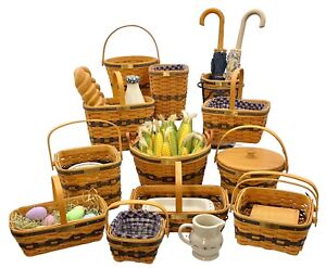 12 Miniature Longaberger J W Collection Basket Set, Umbrellas, Corn, Eggs, Bread