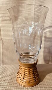 Longaberger Etched Glass Hurricane with Woven Pedestal Stand *Retired*