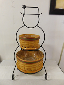 Longaberger Wr Iron Snowman Stand & Frosty Baskets Combo w/ Protectors Set