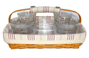 LONGABERGER 2002 Back Porch Basket with 2 piece liner tray and four glasses