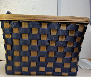 Longaberger 2008 To Go Rectangle Rare Blue Webbed Large Basket 16x 13.5x11,liner