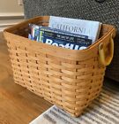 Longaberger Large Slant Back Newspaper Magazine Basket w/Liner, Leather Handles