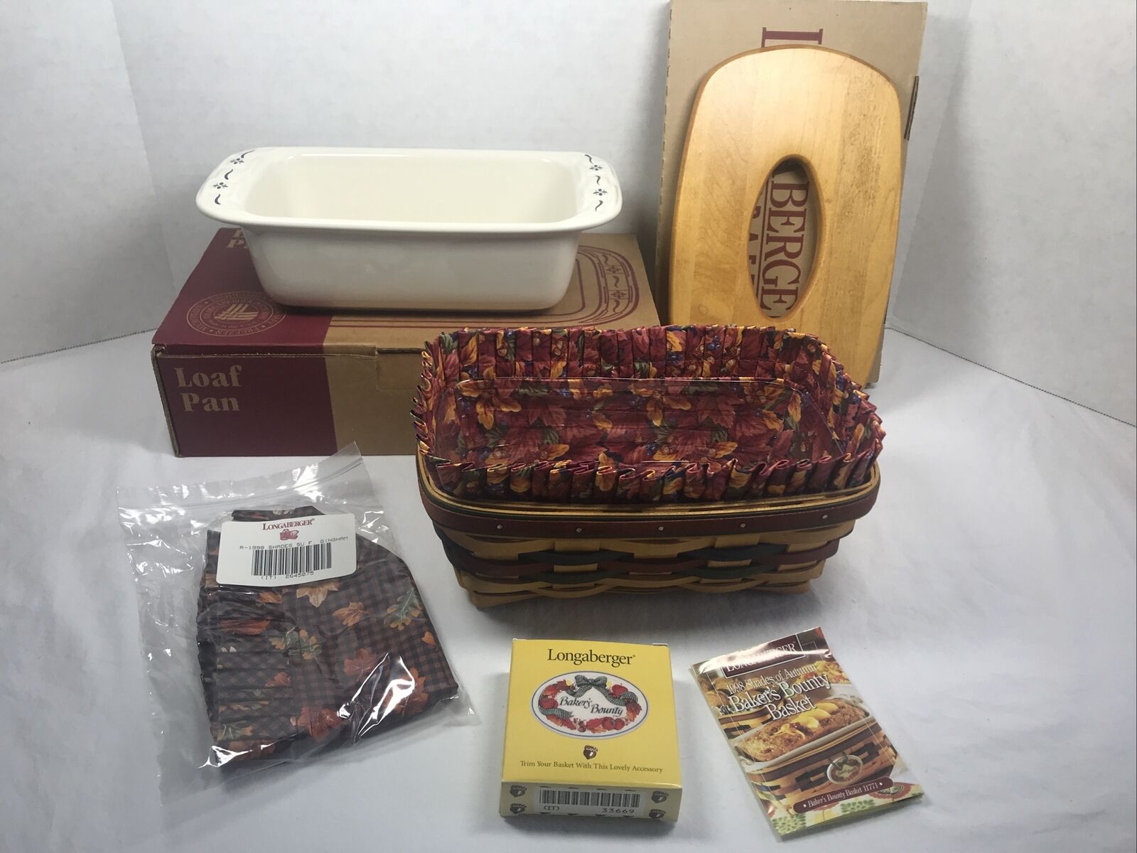 New Longaberger 1998 Shades Of Autumn BAKER'S BOUNTY Basket Combo With Loaf Pan