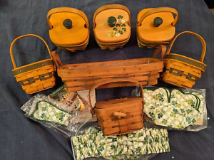 Longaberger Baskets New 1999 Lot of 7 Baskets/4 lids/Cloth liners/more