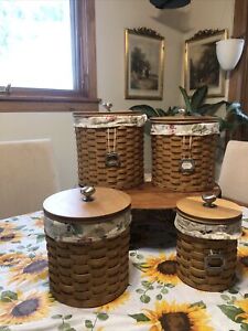 Longaberger Basket 23 Piece Canister Set with Lidded Plastic Inserts & 3 Tie-Ons