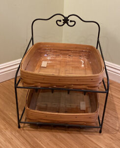 Longaberger Wrought Iron Paper Tray Stand w/2 Baskets Basket plus Protectors