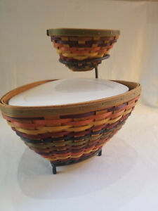 LONGABERGER 2008 FIESTA TRIANGLE BASKETS & WROUGHT IRON CHIP & DIP SET Combo