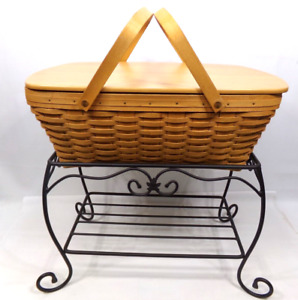 Longaberger Hostess Treasure Basket 18716 Wooden Lid Liner Wrought Iron Stand