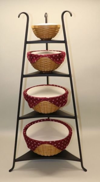 Longaberger Wrought Iron Mixing Bowl Stand with 4 Warm Brown Bowl Baskets