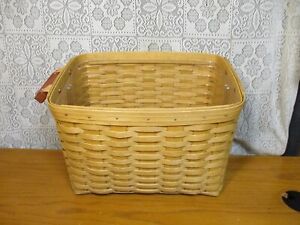 LONGABERGER Newspaper & Magazine Slant Basket, Protector and Leather Handles