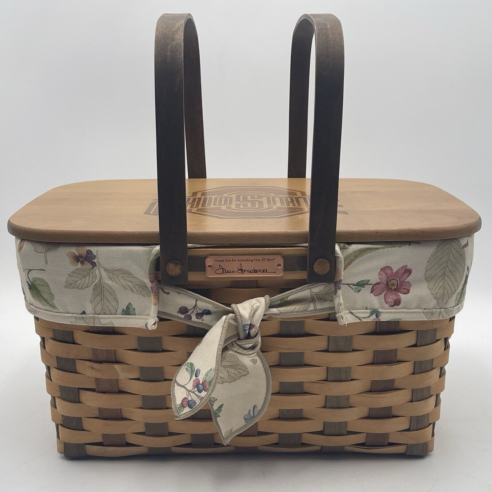 Longaberger ACT 25th BEE Market Basket Ohio State Lid & Liner Signed By Tami LB