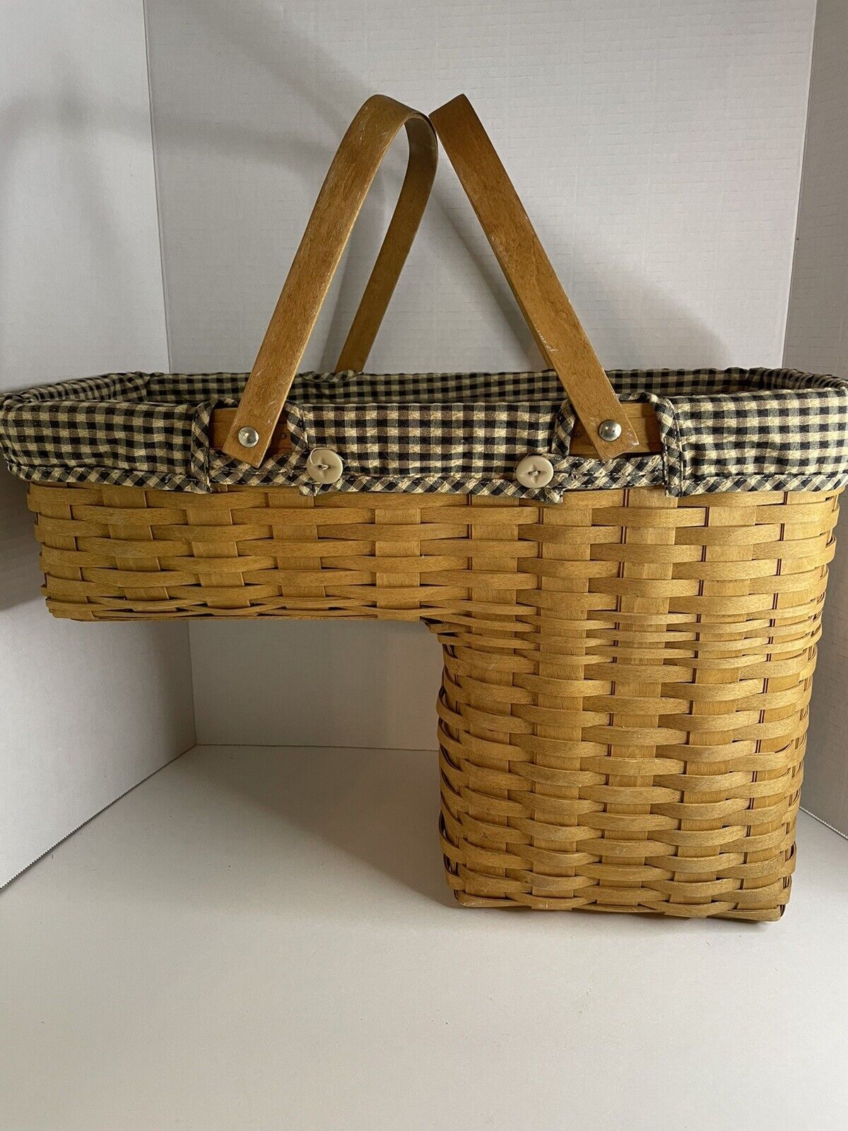 Longaberger 2004 Hostess Step It Up Basket, Khaki Check Liner and  Protector set