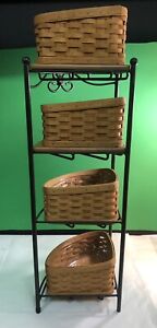Longaberger Corner Basket Rack With 4 Baskets and 2 Shelves