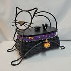 RARE Longaberger BLACK CAT Basket Combo w/ Wrought Iron Stand 2 KNOBS & TIE ON