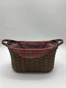 Longaberger 2006 RICH BROWN Library Basket w/ Liner & Protector Leather Handles