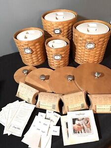 Longaberger Basket 20 Piece Canister Set, Plastic Inserts & Pewter Tie-Ons MINT