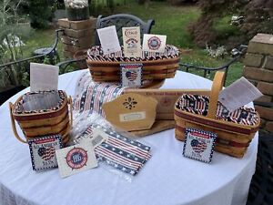 LONGABERGER All American Collection Lot of 18pc Placemats Napkins Baskets Tie-on