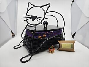 Longaberger 2009 Black Cat Basket Set Black Cat Stem Pumpkin Tie-on Liner +++