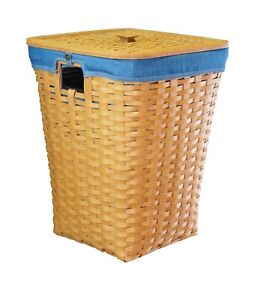 1990s Vintage Longaberger Large Woven Laundry Hamper Waste Basket Denim Lining