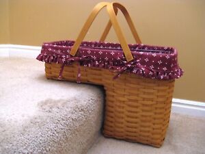 Longaberger 2002 (Step it Up) Staircase Basket, Plastic & Burgundy Cloth Liner