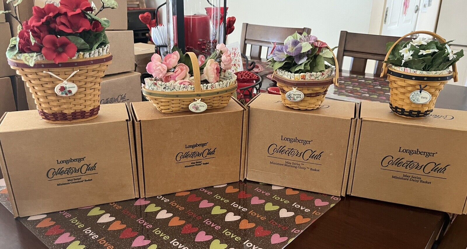 Longaberger Miniature May Series Basket Lot Of 12+ Tulip Lilac Violet Rose Daisy