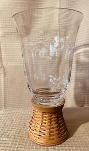 Longaberger Etched Glass Hurricane with Woven Pedestal Stand