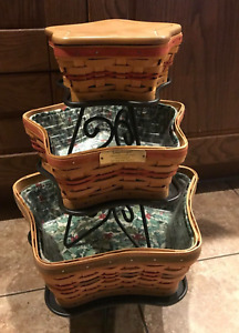 Longaberger 2001 Xmas Star Baskets (3) with Wrought Iron Stands