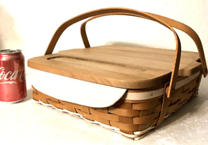 Longaberger Gourmet Basket Butcher Block Lid Protector Tan Liner 2010 NWT
