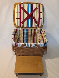 Longaberger Large Picnic Basket Sunny Day Stripe Liner 2 pc Blue Red Yellow