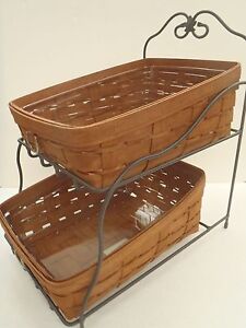 Longaberger Rich Brown RB Tapered Paper Tray Basket Combo Wrought Iron Stand