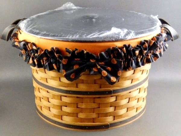 2005 Longaberger LARGE Bushel Basket Lid Orange Liner Halloween Pumpkin Garter