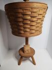 Longaberger Sewing Basket on Stand 2 Piece Leather Hinged Lid 1986 Vintage