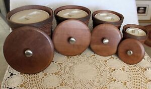 Longaberger Basket 4 Round Canisters Wood Lids Sturdy Lidded Plastic Inserts EUC