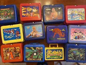 Lot of 12 Vintage Plastic Lunch Boxes (Ninja Turtles, Hulk Hogan, Alf, Etc.)