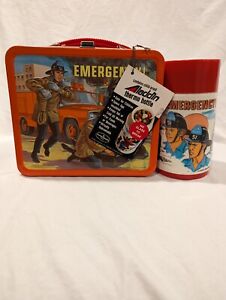 Unused With Tag Vintage 1973 Aladdin Emergency TV Show  Metal Lunchbox W Thermos