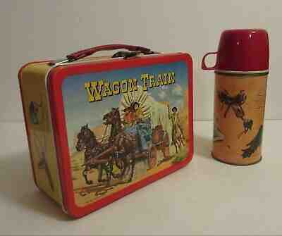 1964 Wagon Train Western Vintage Lunchbox Thermos Nr Mint Wow !!!