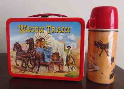 1964 VINTAGE KING-SEELEY  WAGON TRAIN  LUNCHBOX & THERMOS C-9