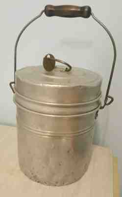 Vintage Priscilla Ware Aluminum Coal Miner's Lunchbox Bucket w/ Inserts good Mining