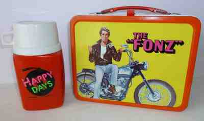1976 Vintage THE FONZ Metal LUNCH BOX and THERMOS --NEAR MINT Happy Days 