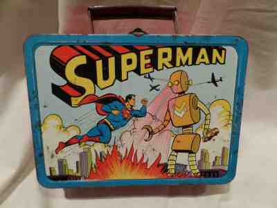 RARE-VINTAGE 1954 "SUPERMAN & ROBOT" ORIGINAL METAL LUNCH BOX BY ADCO