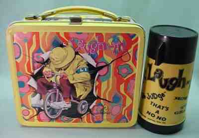 Vintage 1968 Laugh In metal lunch box with tricycle and Thermos