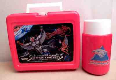 1986 Vintage like NEW- SILVER HAWKS Lunch Box Thermos Red Plastic Complete set