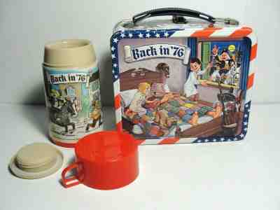 HISTORICAL Vtg. 1975 Bicentennial Back In ‘76 Metal Lunchbox W/Matching Thermos