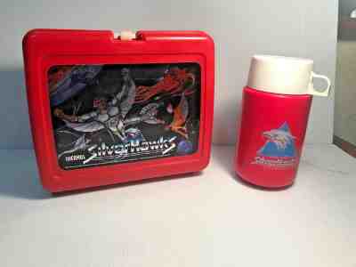 Vintage Silver Hawks Red Plastic Lunchbox Thermos Complete Very Good 1986