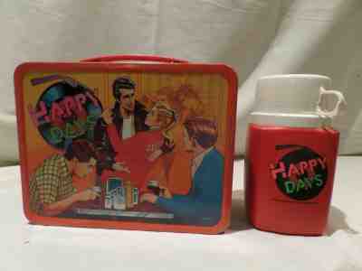 RARE-VINTAGE 1976 "HAPPY DAYS-THE FONZ" METAL LUNCH BOX WITH MATCHING THERMOS