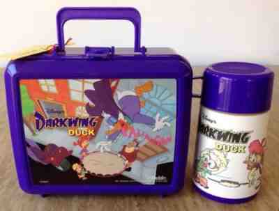 Vintage Disney Darkwing Duck Plastic Lunchbox Thermos & Tags Aladdin 1991 USA