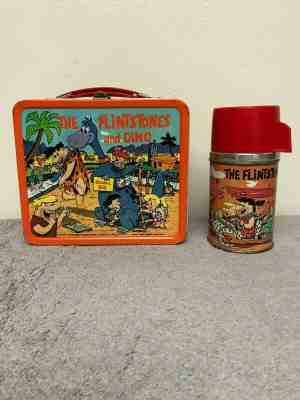 VINTAGE 1962 The FLINTSTONES METAL LUNCH BOX AND THERMOS 1st Year