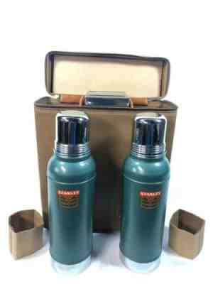 Vintage Stanley  D944 Thermos Pair Tin Lunch Box And Leather Case NOS Unused